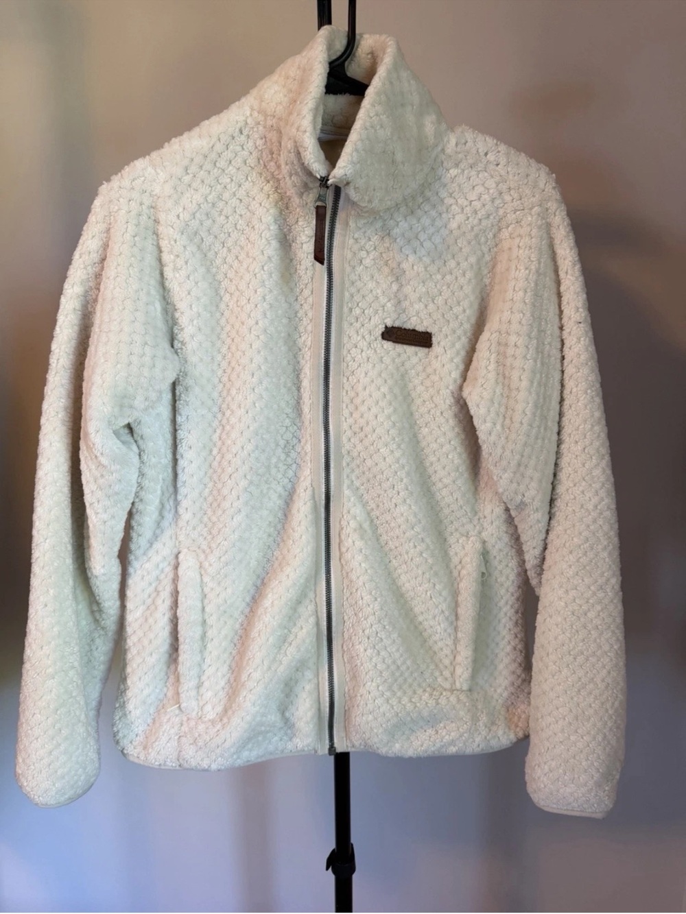 Columbia Fireside Sherpa Fleece Jacket Women Sz Medium Ivory Full Zip Coat